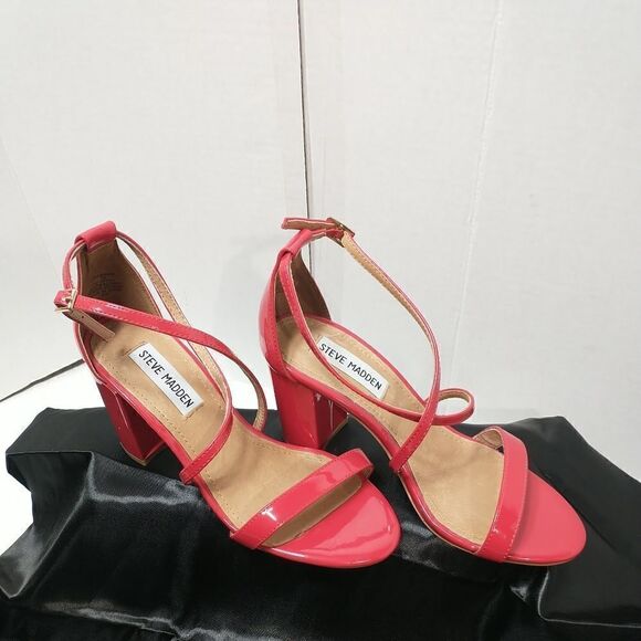 Steve Madden Red Patent Leather Diamonde Strappy Heels Size 7M - Picture 4 of 11